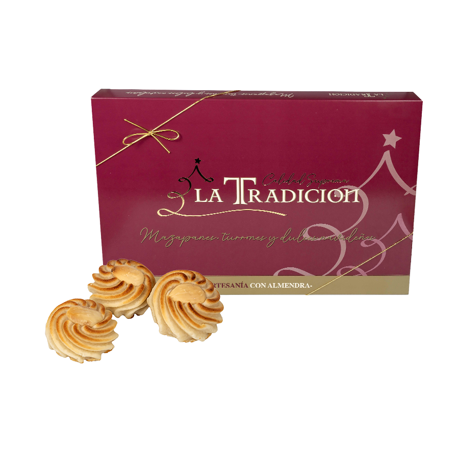 Pastas de almendra tipo mazapán de Toledo, jugosas y artesanas, elaboradas con calidad suprema. Un bocado perfecto para Navidad.